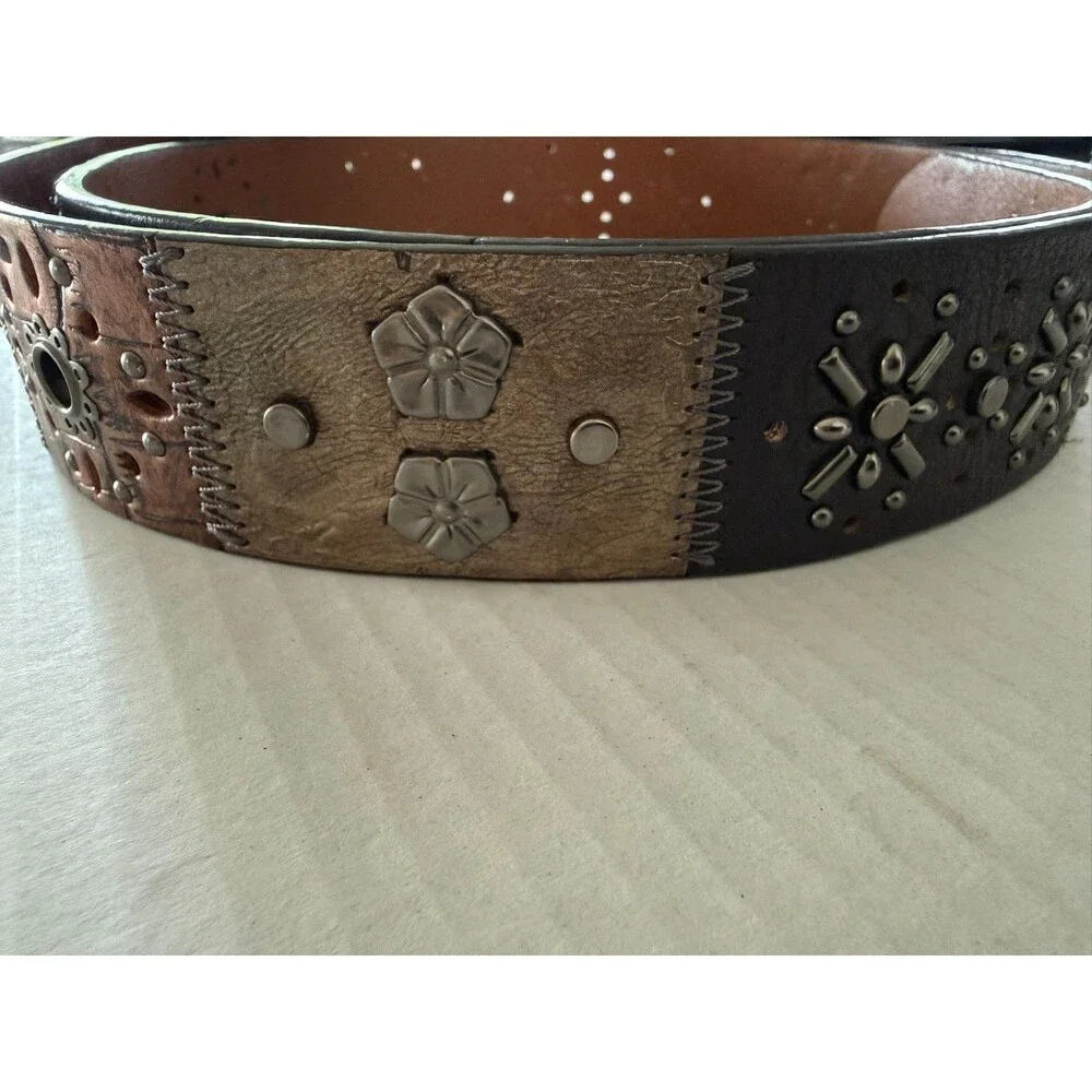 Fossil Patchwork Brown/tan/Black/Copper Patchwork Leather Belt Womens Size M